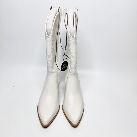 NWT Arula Amaya White Faux Leather Tall Knee High Wide Calf Cowboy Western Boots - Picture 4 of 14